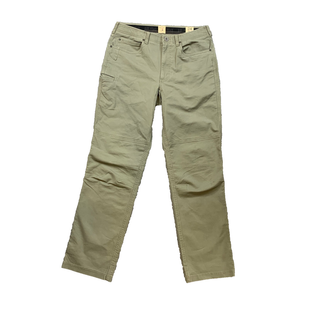 RedHead Pants Mens 34 Army Green Double Knee Stretch Cotton Workwear Chino